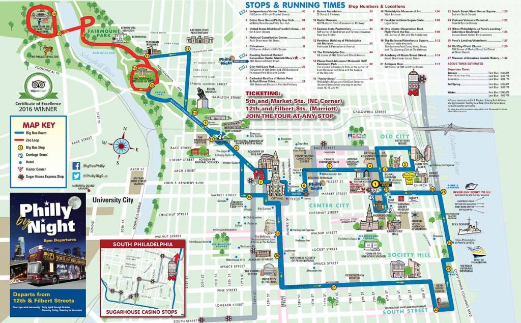 Que faire à Philadelphie et visiter en 10 coups de coeur. Ici plan du trajet du Big Bus. Retrouvez l'article ici: https://www.decouvertemonde.com/quoi-faire-a-philadelphie-visiter 